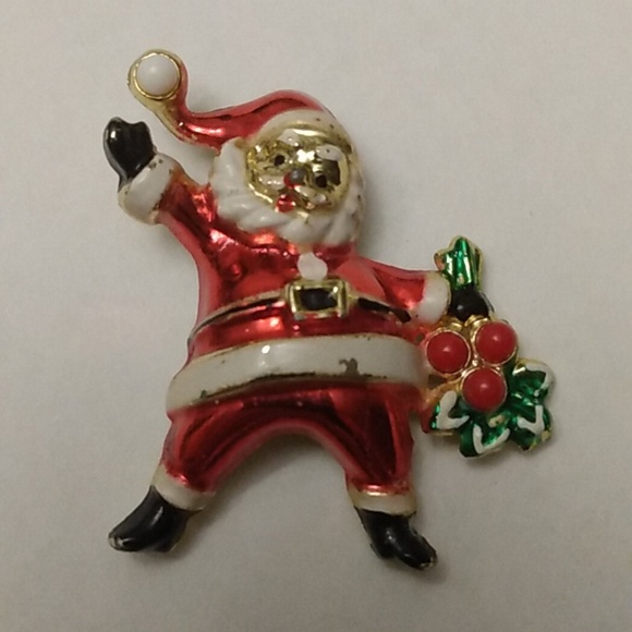 Christmas Fun Brooch Lot of 3 Santa, Ornament, Cat Red Green Goldtone - Picture 5 of 11